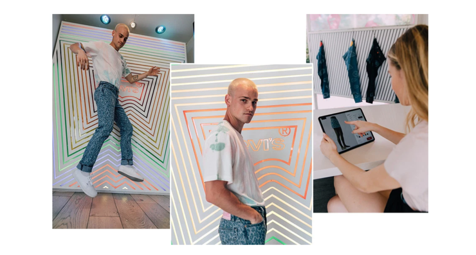 Pictures of a person on a marketing shoot at Levi's