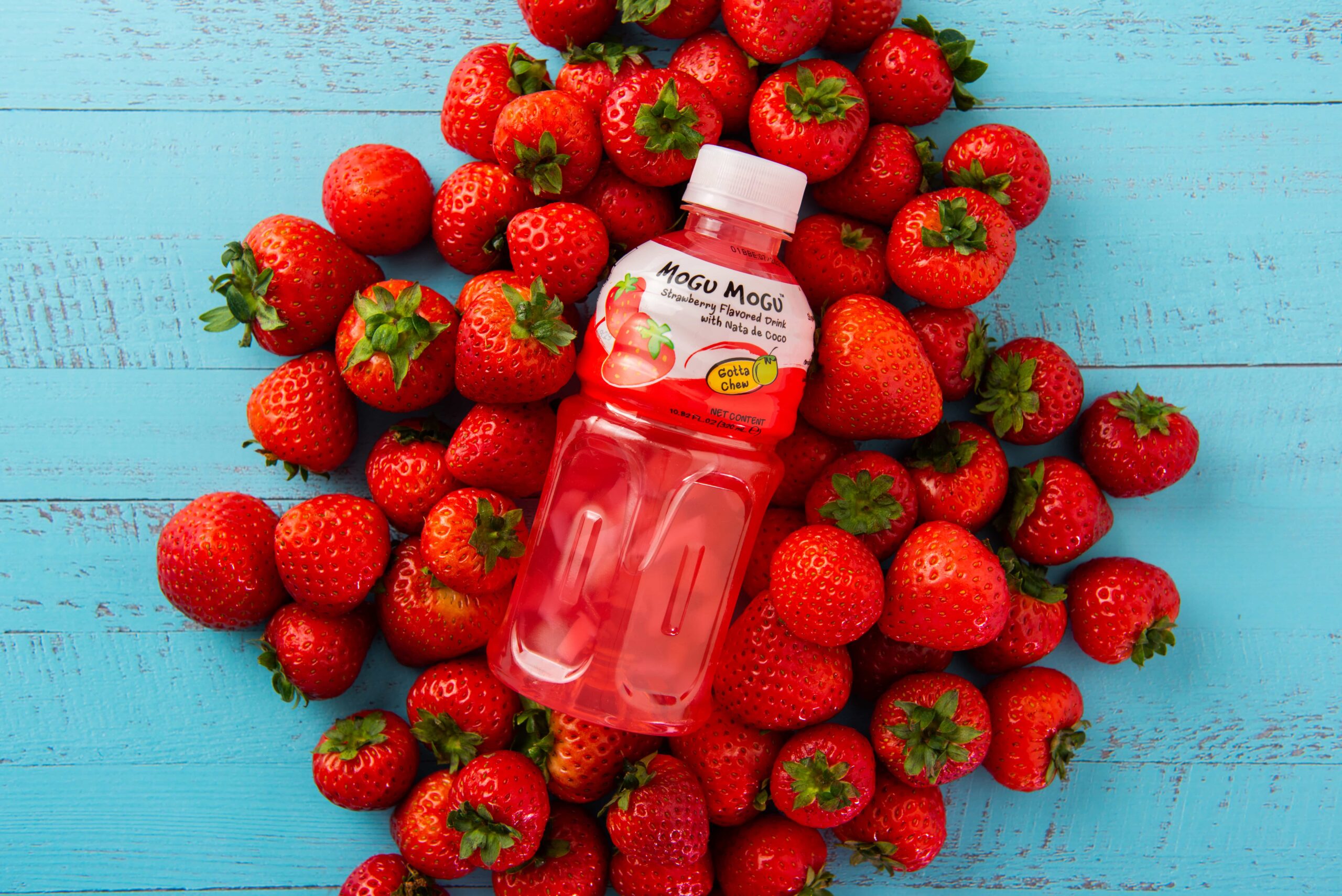 Mogu Mogu surrounded by strawberries