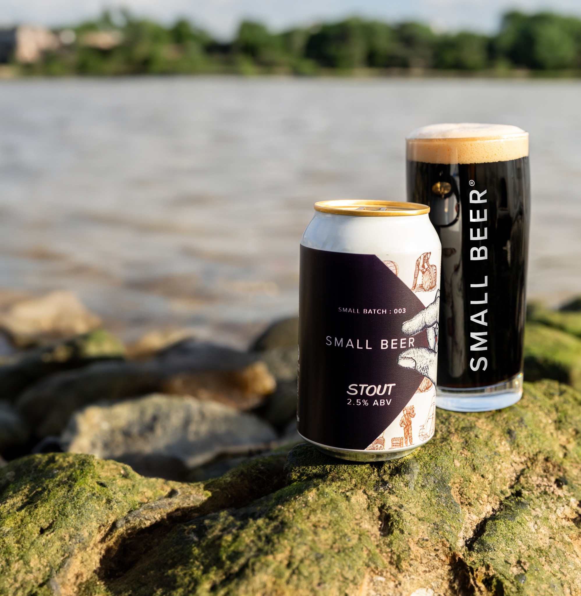 Small Beer can next to Small Beer pint glass